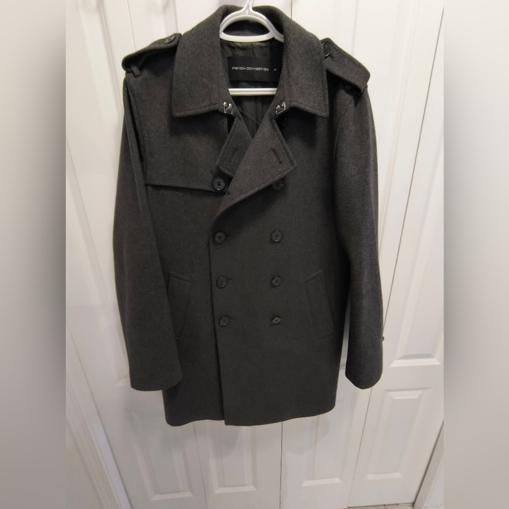 Men's French Connection Medium-length Gray Peacoat
